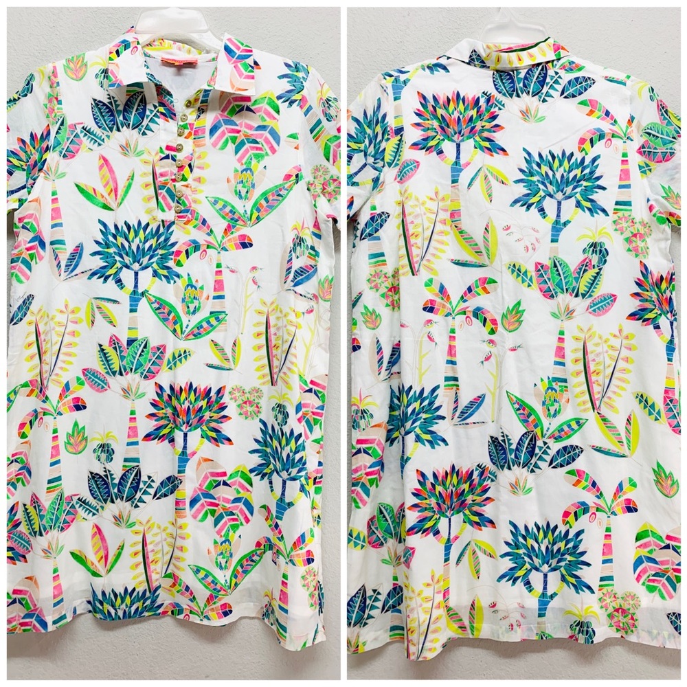 Vilagallo White Midi Dress with Multicolor Tropical Floral Print